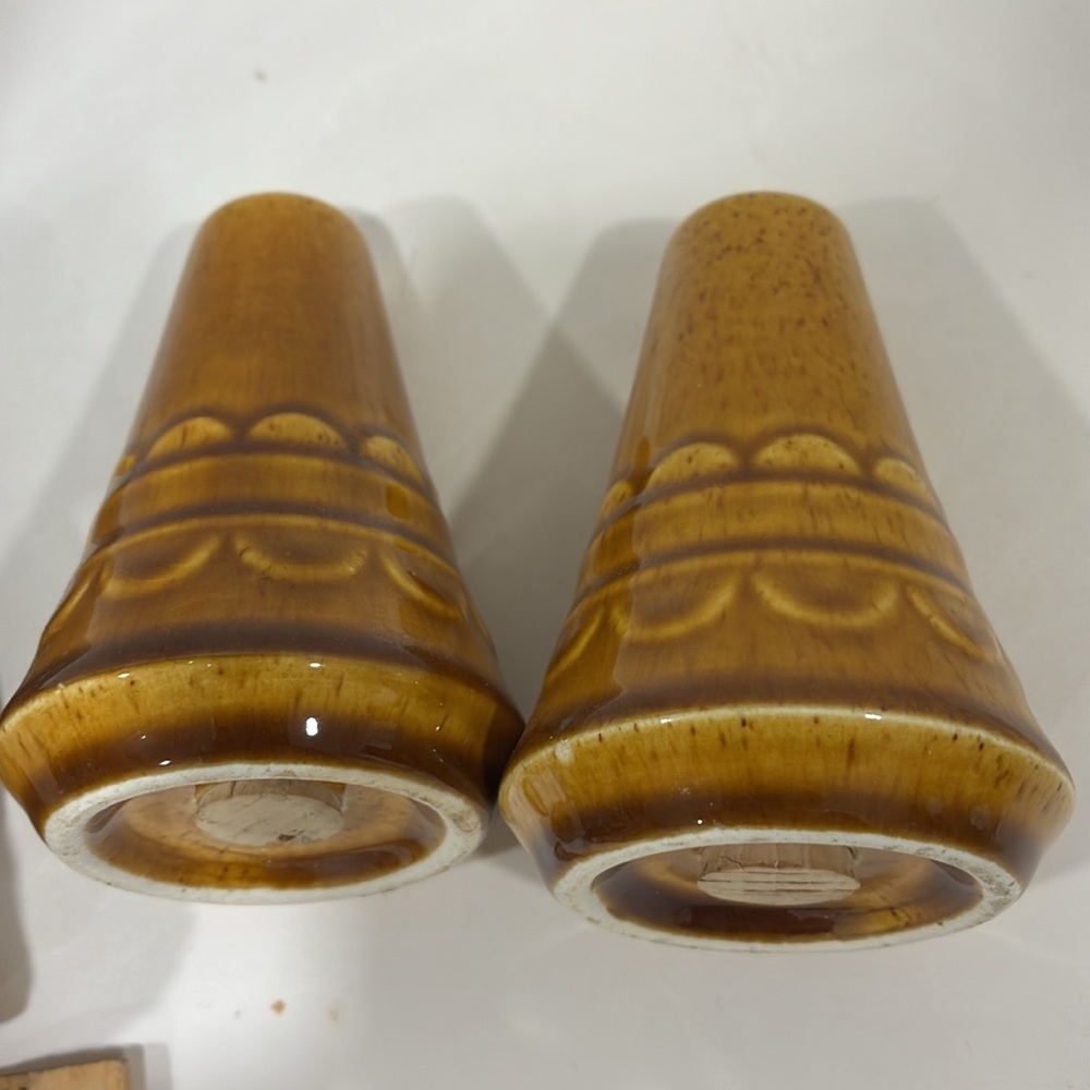 Salt and Pepper Pottery Shakers Harvest Gold Shakers W/ Fall Design Around Base